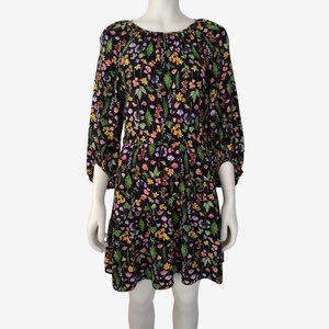 Blue Steel Multicolored Floral Balloon Sleeve Peep Hole Back Fit and Flare